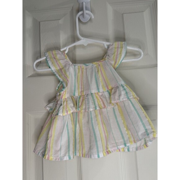 Baby B’gosh Girls Dress – 6M – Pastel Stripe Ruffle With Flutter Sleeve Sundress - Picture 1 of 2